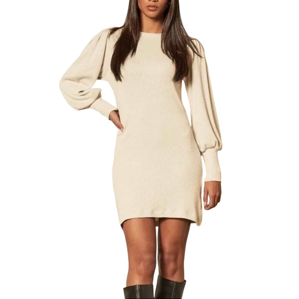 Boyish Off White Lauper Ribbed Long Sleeve Mini Sweater Dress Size Small
